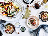 Roasted Heirloom vegetables with dip & sandwiches with peach relish