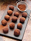 Chocolate truffles with cocoa powder