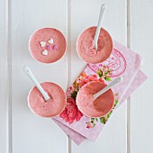 Strawberry mousse decorated with sugar hearts