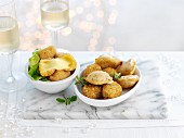 Deep-fried cheese balls and white wine for Christmas