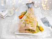 Poached salmon with dill and lemon zest for Christmas