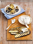 Grilled aubergine rolls filled with cream cheese