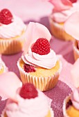 Raspberry cupcakes made with rose petals