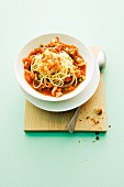 Spaghetti with prawns and tomato sauce