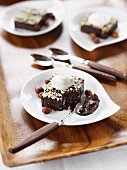 Chocolate slices with cream and hazelnuts