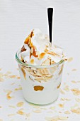 Frozen yogurt with slivered almonds
