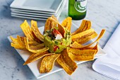 Guacamole with lobster and plantain chips