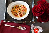 Lobster soup with mushrooms for Valentine's Day