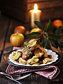 Braised apples with bacon and thyme