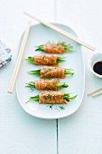 Salmon rolls filled with cucumber