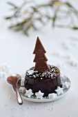 A Christmas chocolate cake with sugar stars