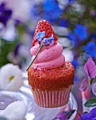 A mini strawberry cupcake