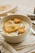 Cauliflower soup with heart-shaped croutons