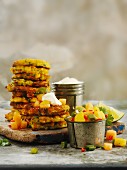 Corn cakes with fruity salsa