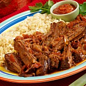 Roast beef with rice and salsa (Mexico)