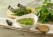 Potato soup with stinging nettles