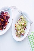 White cabbage salad and red cabbage salad