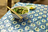A bowl of Pho ga (Vietnamese chicken soup)