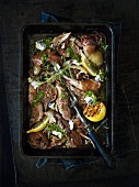 Braised lamb with lemons, garlic and goat's cheese