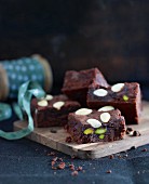Christmas brownies with almonds and pistachios