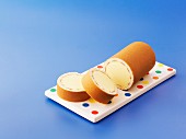 A vanilla ice cream Swiss roll