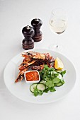 Grilled scampi with a chilli dip
