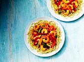 Oriental noodles with prawns and a sweet and sour sauce