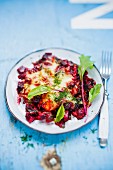 Beetroot topped with melted cheese