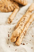 Wholemeal bread sticks with flax seeds