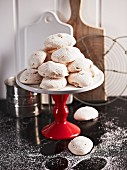 Vanilla macaroons on a cake stand