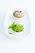 A chocolate and ginger cake served with mint granita