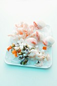 Various types of frozen seafood