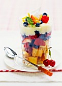 A layered berry dessert
