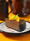 A slice of chocolate orange cheesecake