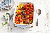 Pork fillet with potatoes, cherry tomatoes and sage butter