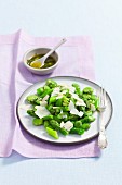 Steamed broad beans and asparagus with pesto and Parmesan