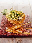 Tabbouleh with pineapple and chicken skewers