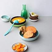 Sweet potato and coconut soup with carrots and ginger