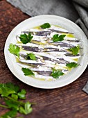 Pickled anchovies with garlic