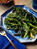 Fried broccolini with green kale and lemon
