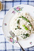 Risotto with green asparagus and Parmesan (seen from above)