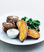 Beef fillet with sweet potatoes and spinach