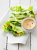 Salatröllchen mit Gemüsefüllung & Erdnusssauce (Vietnam)