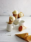 Vanilla ice cream in cones