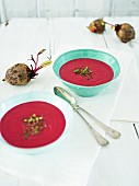 Beetroot soup with apple and green chilli peppers