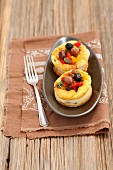 Goat's cheese flans with roasted peppers