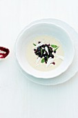 weiße Schoko-Mokka-Suppe mit Heidelbeeren