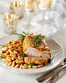 Veal steak with white beans