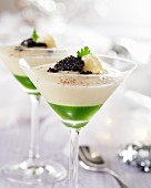 Cream of broccoli and cauliflower soup with caviar