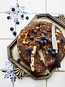 Ricotta cake with chocolate pieces and blueberries